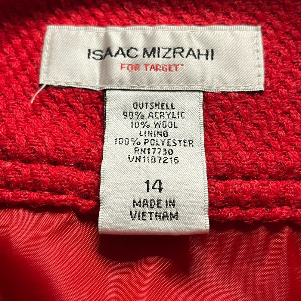 ISAAC MIZRAHI TARGET sz 14 Red Button Tweed Pleated Wool blend Wrap Skirt - Picture 6 of 11